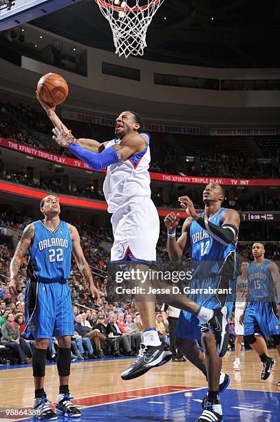 Andre Iguodala of the Philadelphia 76ers puts a shot up against the Orlando Magic during the game on March 22, 2010 at the Wachovia Center in...