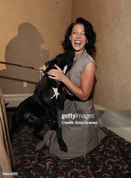 Actress Katherine Heigl and her dog Apollo attend the Last Chance for Animals and The Jason Debus Heigl Foundation press conference to fight against...