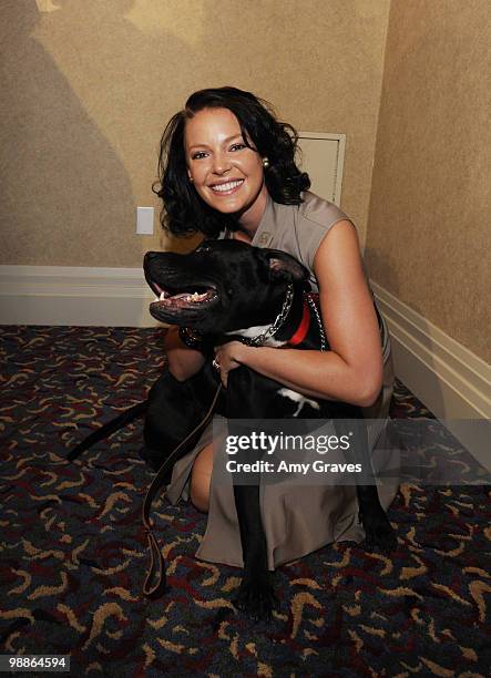 Actress Katherine Heigl and her dog Apollo attend the Last Chance for Animals and The Jason Debus Heigl Foundation press conference to fight against...