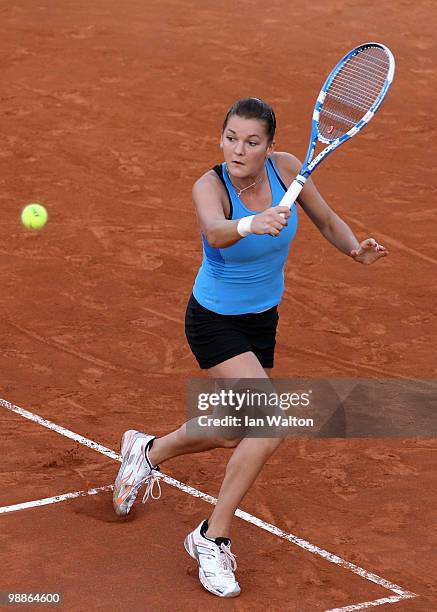 Agnieszka Radwanska of Poland in action against Lucie Safarova of Czech Republic during Day Three of the Sony Ericsson WTA Tour at the Foro Italico...