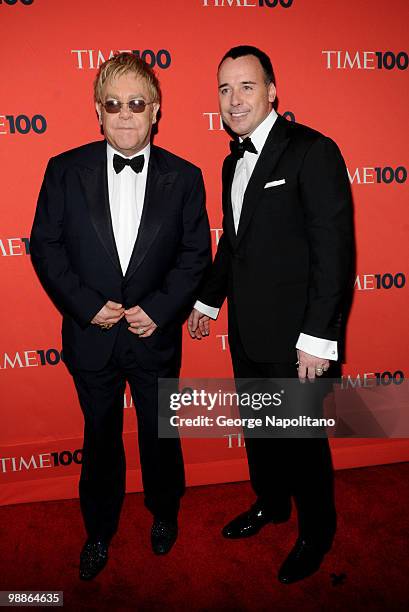 Sir Elton John and David Furnish attend the 2010 TIME 100 Gala at the Time Warner Center on May 4, 2010 in New York City.