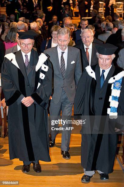 Philippe Vincke, rector of the ULB Universite Libre de Bruxelles , Belgian Prince Philippe, Chinese-born French writer Gao Xingjian arrive for the...