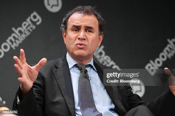 Nouriel Roubini, professor at New York University's Stern School of Business, speaks during the Bloomberg Markets Global Hedge Fund and Investor...