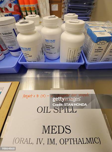 Extra medical supplies ordered by the Institute for Marine Mammal Studies in preparation for treating animals affected by oil are viewed on May 5,...