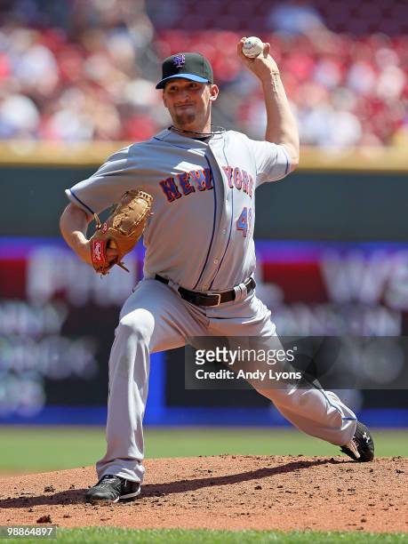 Jon Niese of the New York Mets throws a pitch during the game against the Cincinnati Reds on May 5, 2010 at Great American Ballpark in Cincinnati,...