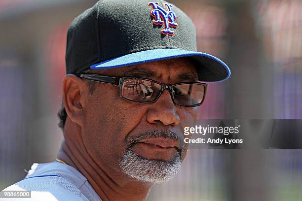 Jerry Manuel the Manager of the New York Mets is pictured during the game against the Cincinnati Reds on May 5, 2010 at Great American Ballpark in...