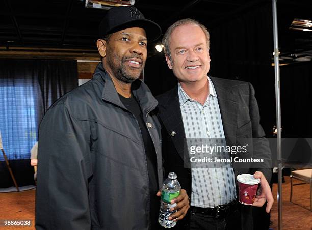 Actors Denzel Washington and Kelsey Grammer attend the 2010 Tony Awards Meet the Nominees press reception at The Millennium Broadway Hotel on May 5,...