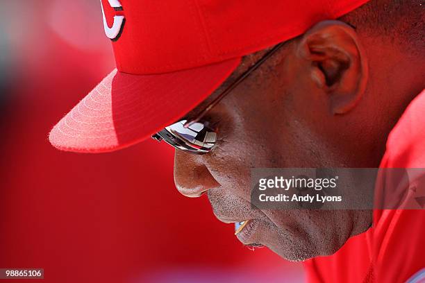 Dusty Baker the Manager of the Cincinnati Reds is pictured against the New York Mets during the game on May 5, 2010 at Great American Ballpark in...