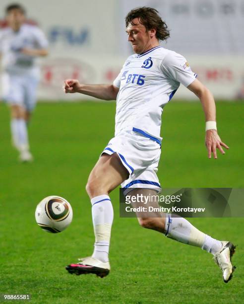 Edgaras Cesnauskis of FC Dynamo Moscow in action during the Russian Football League Championship match between FC Dynamo Moscow and FC Amkar Perm at...