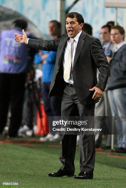 Head coach Rashid Rakhimov of FC Amkar Perm gestures during the Russian Football League Championship match between FC Dynamo Moscow and FC Amkar Perm...