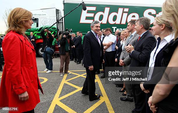 Prime Minister Gordon Brown and his wife Sarah visit Eddie Stobbart hauliers during the last day of campaigning before polling day on May 5, 2010 in...