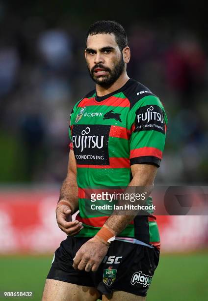Greg Inglis of the Rabbitohs looks on during the round 16 NRL match between the South Sydney Rabbitohs and the North Queensland Cowboys at Barlow...