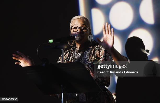 Jean Grae's Church of the Infinite You performs at Summer Happenings At The Broad: A Journey That Wasn't - Part 1 at The Broad on June 30, 2018 in...