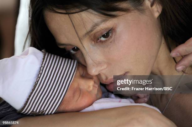 Oksana Grigorieva poses with her daughter Lucia during a photo shoot on November 2, 2009 in Los Angeles, California.