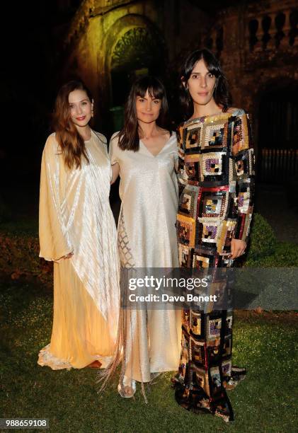 Rosetta Getty, Elizabeth Olsen and Jamie Bochert attend the third annual Tuscany weekend at Villa Cetinale on June 30, 2018 in Italy.