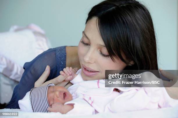 Oksana Grigorieva poses with her daughter Lucia during a photo shoot on November 2, 2009 in Los Angeles, California.