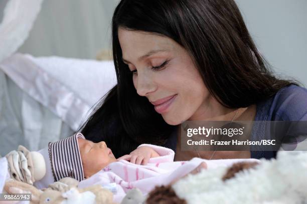 Oksana Grigorieva poses with her daughter Lucia during a photo shoot on November 2, 2009 in Los Angeles, California.