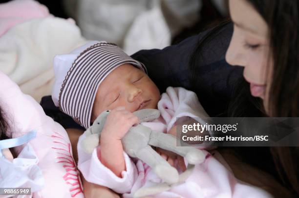 Oksana Grigorieva poses with her daughter Lucia during a photo shoot on November 2, 2009 in Los Angeles, California.