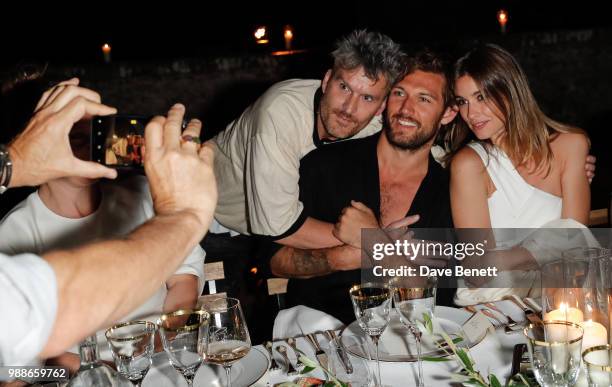 Bathazar Getty, Alex Pettyfer and Gabriella Giovinardi attend Rosetta Getty's third annual Tuscany weekend at Villa Cetinale on June 30, 2018 in...