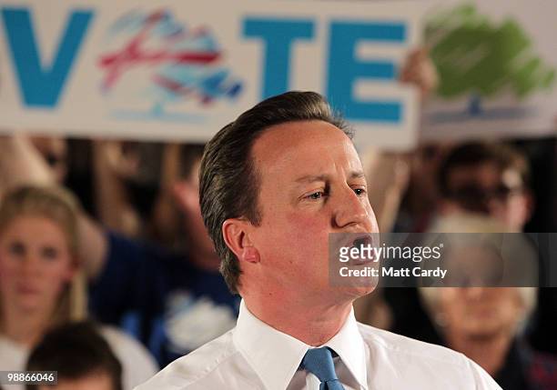 Conservative Party leader David Cameron campaigns at a party rally at the end of his 24hr campaign stint on May 5, 2010 in Bristol, United Kingdom....