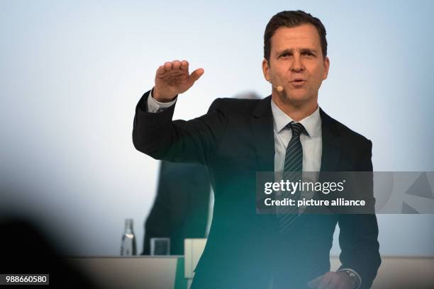 Oliver Bierhoff, team manager of the German national soccer team, speaks to the delegates at the extraordinary federal conference of the German...