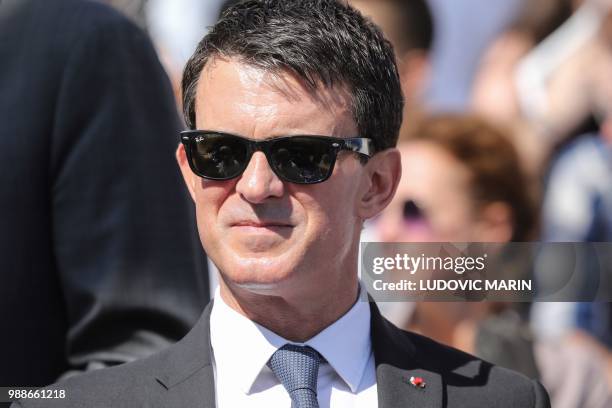 Former French Prime Minister Manuel Valls arrives to attend the burial ceremony for former French politician and Holocaust survivor Simone Veil at...