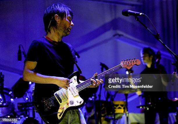 Thom Yorke and Mauro Refosco of Atoms for Peace perform as part of the Coachella Valley Music and Arts Festival at the Empire Polo Fields on April...