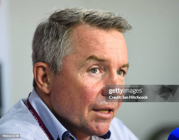 Cowboys coach Paul Green speaks at the post match media conference at the end of during the round 16 NRL match between the South Sydney Rabbitohs and...