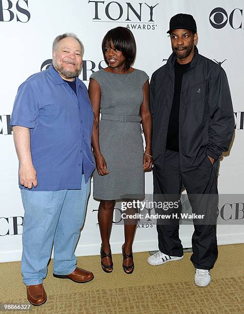 Actors Stephen McKinley, Viola Davis and Denzel Washington attend the 2010 Tony Awards Meet the Nominees Press Reception on May 5, 2010 in New York...