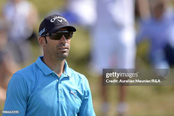 Alvaro Quiros of Spain reacts during The Open Qualifying Series part of the HNA Open de France at Le Golf National on July 1, 2018 in Paris, France.