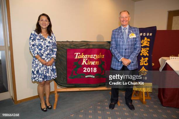 Trainer of Werther, John Moore and his wife FiFi Moore at Hanshin Racecourse on June 24, 2018 in Takarazuka, Japan.