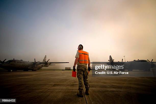 In this handout image provided by the U.S. Air Force, U.S. Air Force Tech. Sgt. Joe Torba of the 910th Aircraft Maintenance Squadron at...