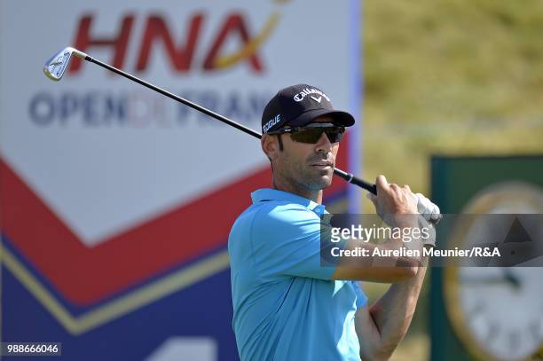 Alvaro Quiros of Spain swings during The Open Qualifying Series part of the HNA Open de France at Le Golf National on July 1, 2018 in Paris, France.