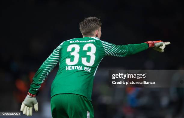 Berlin's goalkeeper Jonathan Klinsmann in action during the Europa League group J soccer match between Hertha BSC and Oestersunds FK at the Olympia...