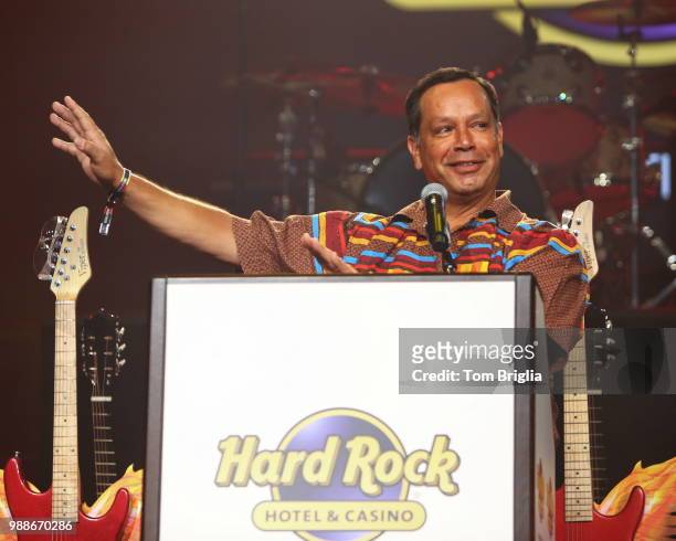 Marcellus Osceola, Chairman Seminole Tribe of Florida, speaks during the grand opening of Hard Rock Hotel & Casino Atlantic City on Thursday June 28,...