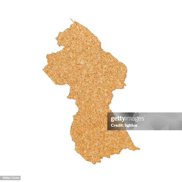 guyana map in cork board texture on white background - cork texture vector stock illustrations