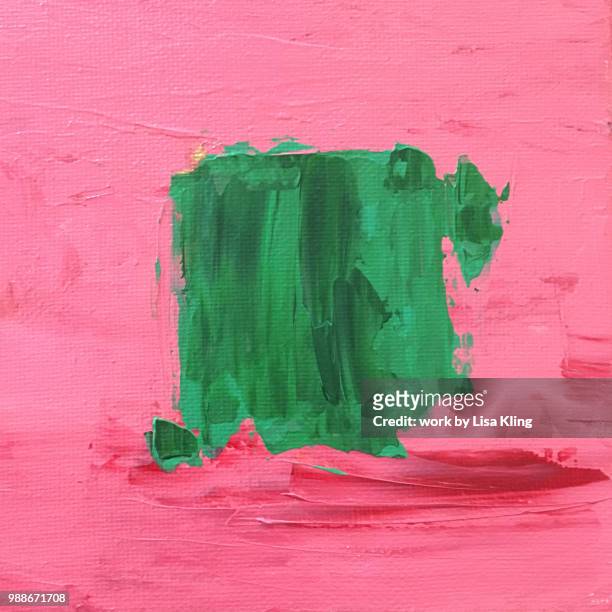 abstract art: green block textured ikat acrylic palette knife painting - quadrato composizione foto e immagini stock