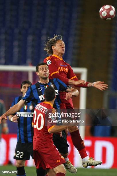 Thiago Motta of FC Internazionale Milano and Philippe Mexes of AS Roma in action during the Tim Cup between FC Internazionale Milano and AS Roma at...