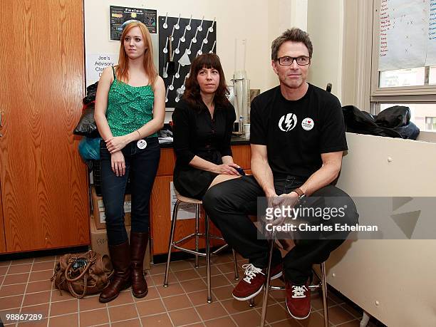 Actress Andrea Bowen, The Creative Coalition CEO Robin Bronk and actor Tim Daly attend The Creative Coalition in the Classroom at East Side Community...