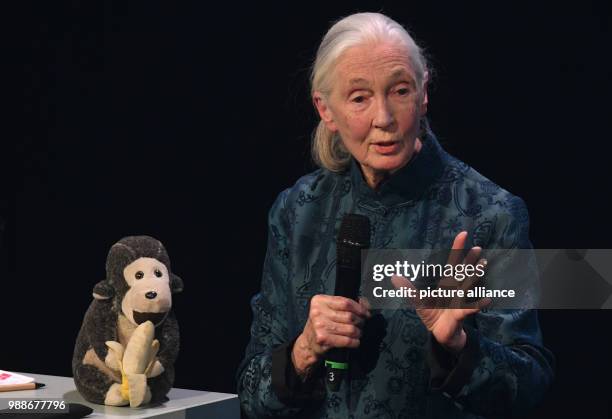 British primatologist Jane Goodall speaks at the Deutscher Nachhaltigkeitspreis event in Duesseldorf, Germany, 8 December 2017. Photo: Henning...