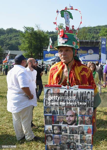 Supporter of the Northern League poses during the Lega Nord Meeting on July 1, 2018 in Pontida, Bergamo, Italy.The annual meeting of the Northern...