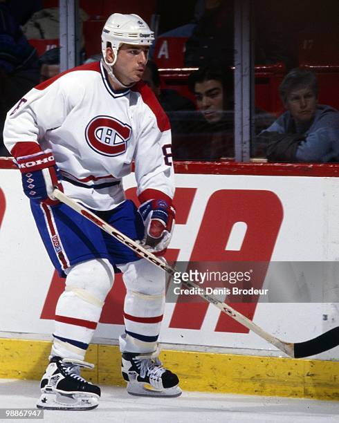 Mark Recchi of the Montreal Canadiens skates during the 1990's at the Montreal Forum in Montreal, Quebec, Canada. Recchi played for the Montreal...