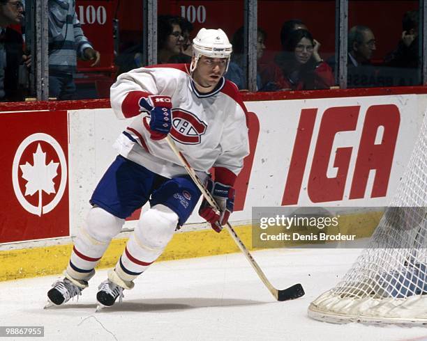 Mark Recchi of the Montreal Canadiens skates during the 1990's at the Montreal Forum in Montreal, Quebec, Canada. Recchi played for the Montreal...