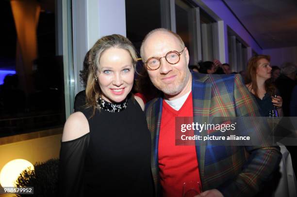 The actress Ann-Kathrin Kramer and the actor Simon Schwarz smile at the traditional Advent meal of the ARD at the Bayerischer Hof in Munich, Germany,...