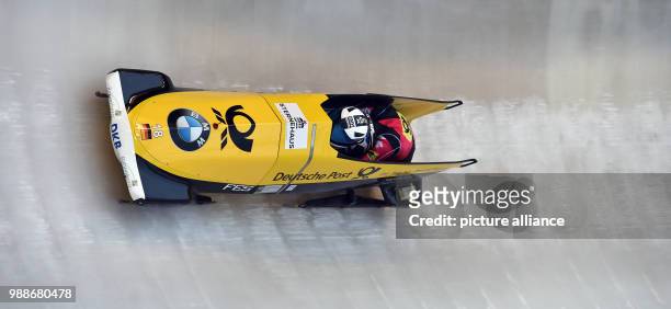 German bobsleigh athletesStephanie Schneider and Lisa Marie Buckwitz in action during the women's two person bob event at the BMW IBSF World Cup in...