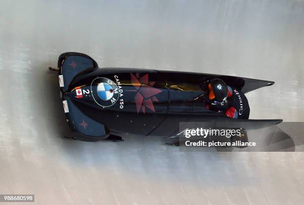 Canadian bobsleigh athletes Kaillie Humphries and Melissa Lotholz in action during the women's two person bob event at the BMW IBSF World Cup in...