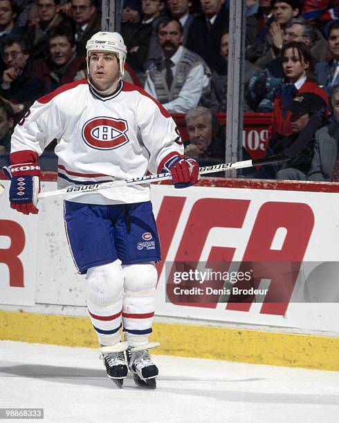 Mark Recchi of the Montreal Canadiens skates during the 1990's at the Montreal Forum in Montreal, Quebec, Canada. Recchi played for the Montreal...