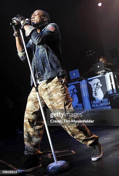 Lupe Fiasco performs in support of his Lasers release at The Warfield on May 4, 2010 in San Francisco, California.