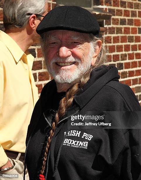 Musician Willie Nelson visits "Late Show With David Letterman" at the Ed Sullivan Theater on May 5, 2010 in New York City.