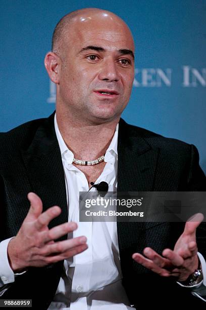 Andre Agassi, former professional tennis player, speaks at the 2010 Milken Institute Global Conference in Los Angeles, California, U.S., on Tuesday,...